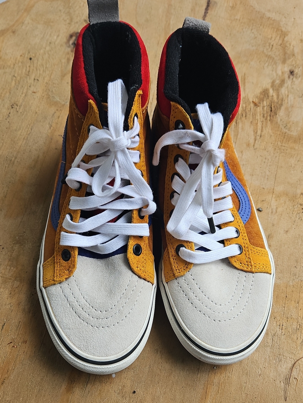 Womans Multicolor High-Top Sneakers - White, Mustard & Blue